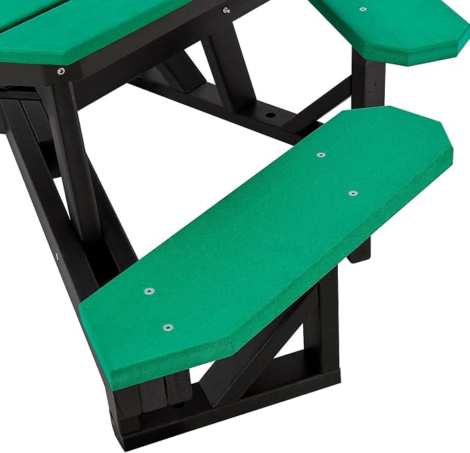 Global Industrial Outdoor 46" Hexagonal ADA Accessible Picnic Table with 3 Attached Benches, Recycled Plastic Construction, 1600 Lbs Weight Capacity, Green