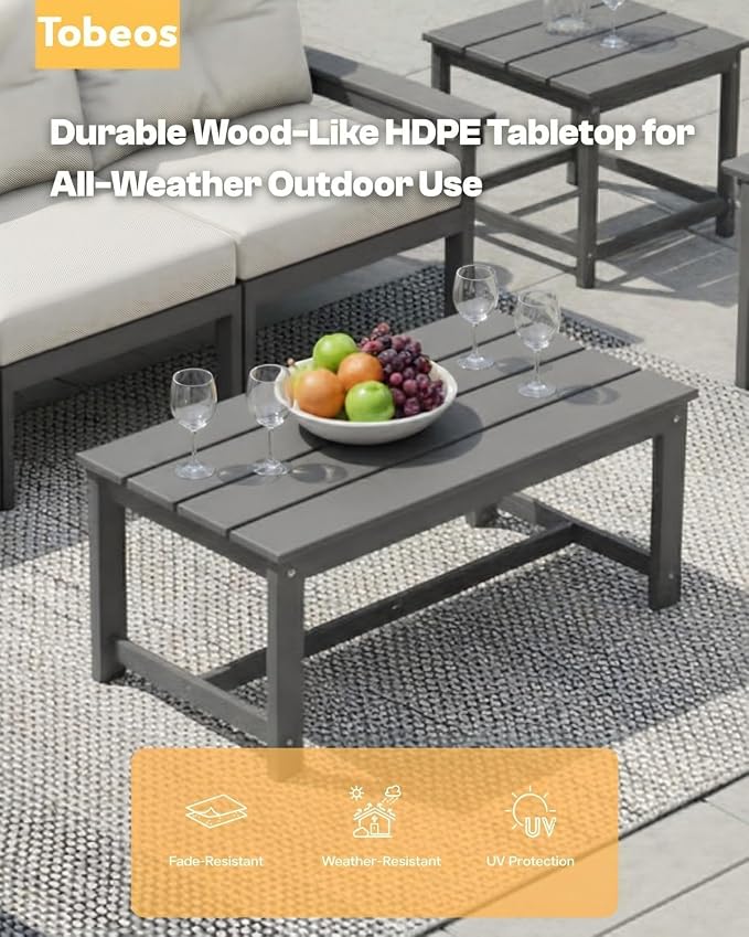 HDPE 7 Piece Patio Furniture Set, All-Weather Outdoor Couch Set with Thick Cushions & Table & Umbrella, Patio Conversation Sets for Lawn, Garden, Porch, Balcony, Deck, Poolside, Grey & Grey
