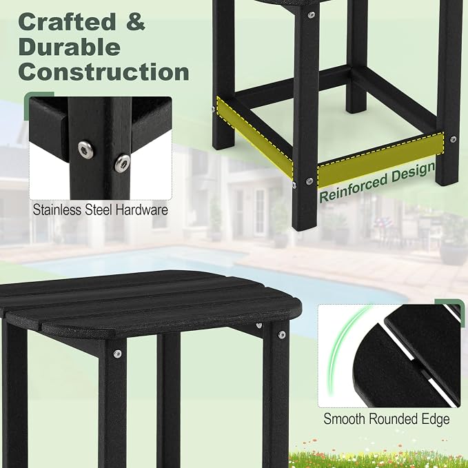 Tangkula Outdoor Side Table, Weather Resistant Adirondack Table, Outdoor Indoor Chairside End Tables, Waterproof HDPE, for Patio Poolside Porch Backyard, Easy Assembly, 19 x 14.5 x 18 Inch (2, Black)