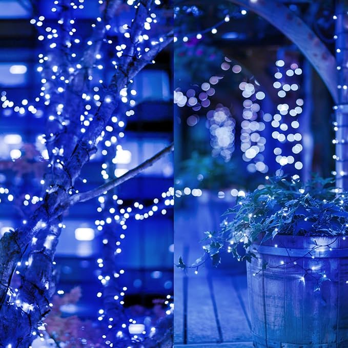 KAQ 2pack 500LED Solar String Lights Outdoor Waterproof Blue | Total 180FT Flexible Wire With Bright LEDs, 8 Twinkle Modes with Memory, Auto On/Off Easily Decorates Trees, Fences, Garden
