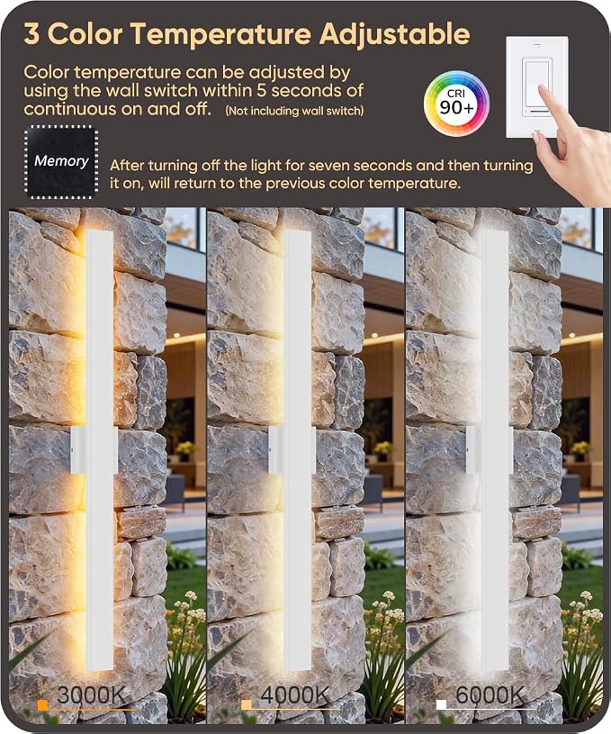 Aipsun 2 Packs Outdoor Wall Sconce, 3000K 4000K 6000K, 39.4in Modern White Exterior Light, Long LED Linear Wall Light Outside Lighting for Entrance, Hallway, Garage, Porch(3CCT)