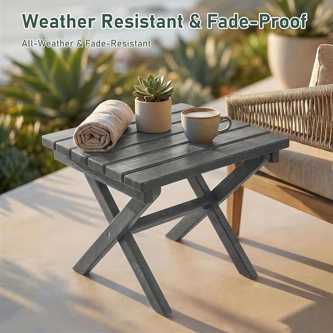 Furnimart 18" Square Foldable Side Table for Outdoor & Camping, Extra-Thick HDPE Weather-Resistant Small Coffee Table, Portable Grey Outdoor End Table for Balcony Poolside Space Saving(Gray)