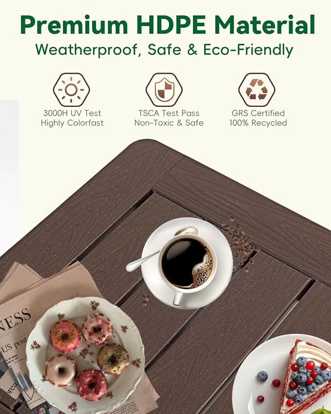 Kibaso-Adirondack Outdoor Side Table, 2-Tier HDPE Outdoor End Table, Weather Resistant Easy Maintenance, Small Patio Side Table for Patio, Pool, Porch, Garden, Lawn, and Living Room (1, Coffee Brown)