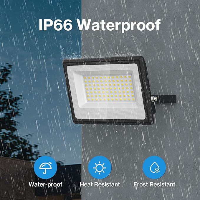 Olafus 2 Pack 90W LED Flood Light Outdoor, 9000LM Super Bright LED Work Lights Plug in, 6500K IP66 Waterproof Exterior Floodlight for Yard Lawn Garden