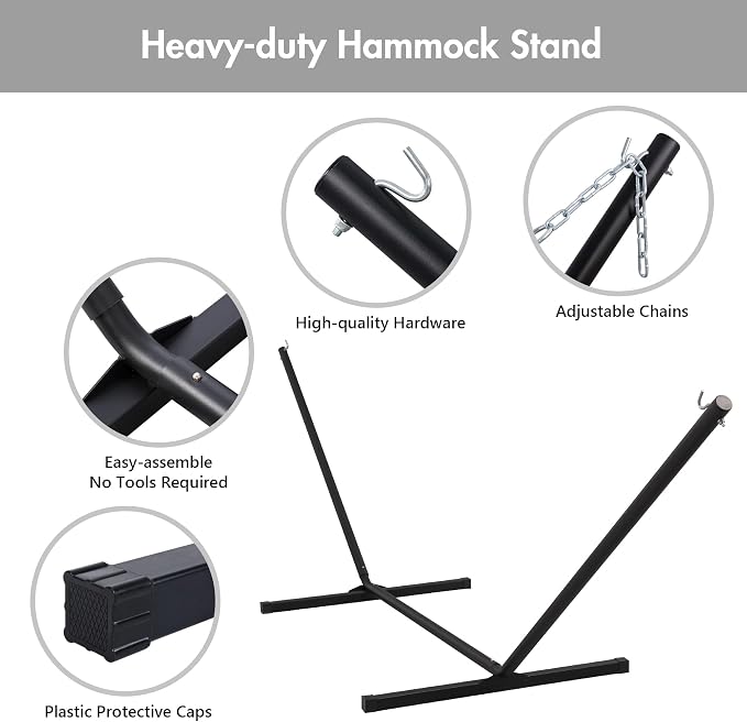 ANOW Heavy Duty Hammock with 12FT Steel Stand Included, Rope Hammock with Detachable Pillow and Pad, 450 LBS Weight Capacity, Cream