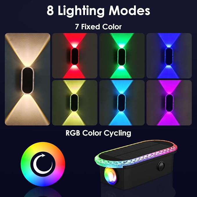 LIANGLOME 8PK Solar Fence Lights Outdoor - Solar Outdoor Light Warm White & RGB Lights for Outside Backyard, Patio, Deck Fence, Stair Handrail, Pool and Wall