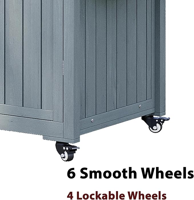 Outdoor Kitchen Island for Big Green Egg Grills, Solid Wood Outdoor Grill Cart for Tabletop Grill with Stainless Steel Top, Drawer, Compatible with Large Big Green Egg, Kamado Joe (Grey+Blue@029)