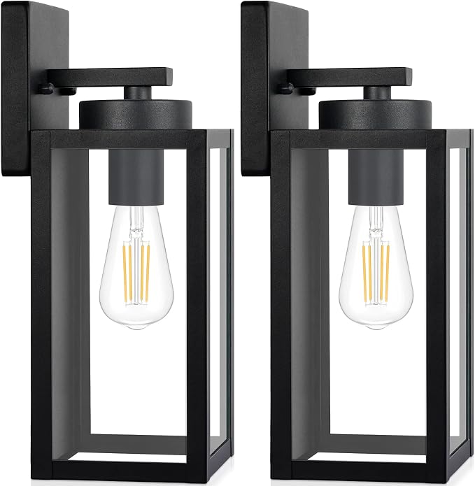 BesLowe Outdoor Wall Light Fixtures, Modern Black Exterior Wall Lanterns | Waterproof Metal Construction, Rust-resistant, Quick & Easy Installation, Clear Glass Shades & Standard E26 Socket