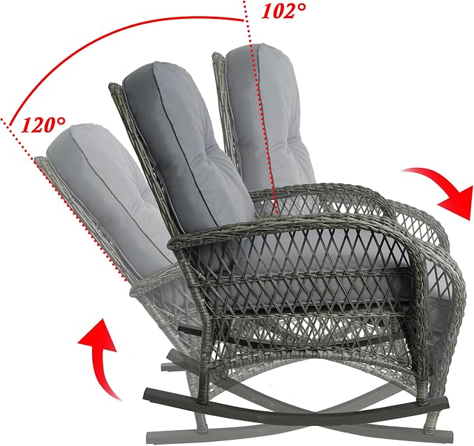 Outdoor Wicker Rocking Chair, All Weather Resin Rattan Wicker Rocking Chairs, for Garden Backyard Lown Porch,2pc,Grey
