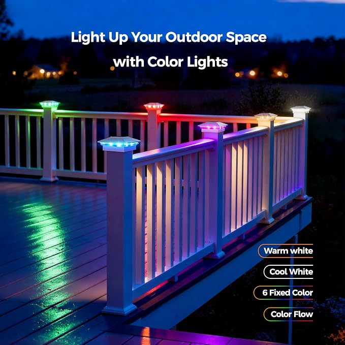 Solar Post Cap Lights Outdoor 16pack, Waterproof Fence Post Solar Lights for 4x4 5x5 6x6 Wood/Vinyl Posts, White Deck Post Lights with 8 Color Modes Decorate Garden Patio Porch Backyard