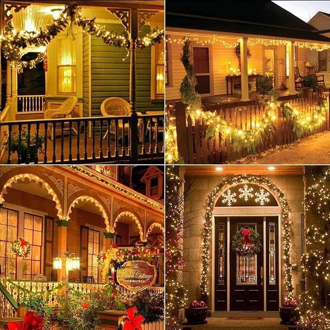 Joomer Solar Fairy Lights, 4Pack Total 104FT 320LED Lights, Warm White | Copper Wire, Solar String Light Waterproof 8 Lighting Modes for Patio Fence Party Garden Yard Home Outdoor Decoration