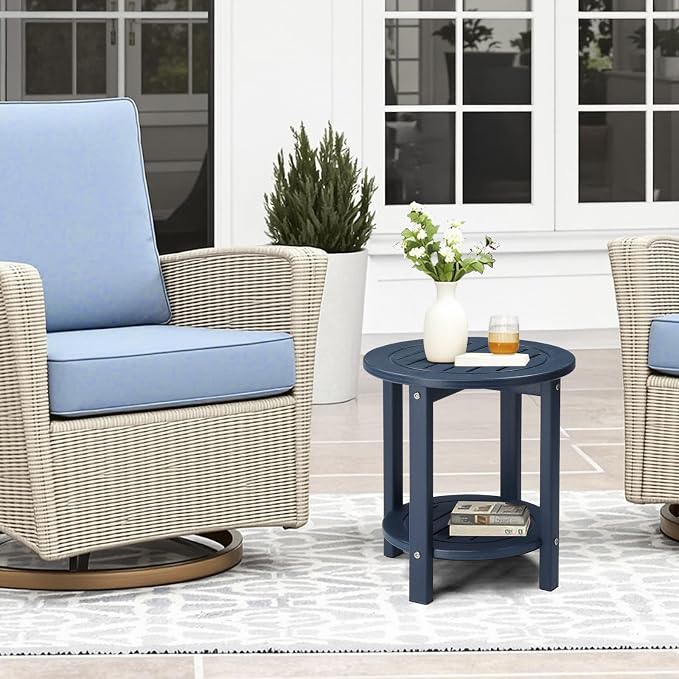 Outvita Outdoor Side Table, 2-Tier HDPE Adirondack Small End Tables Weather Resistant Patio Furniture for Backyard Poolside Porch Balcony