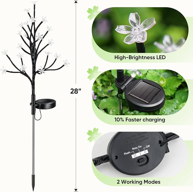 6 Pack Solar Lights Outdoor Waterproof, Garden Lights Solar Flowers | 2 Modes 120LED, Fairy Garden Decor for Outside, Yard, Patio, Pathway, Lawn Decorations, Gardening Gifts for Women Mom