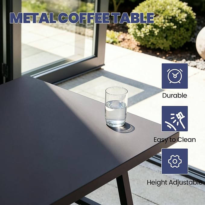 Kullavik Patio Furniture Set,4 Piece Metal Outdoor Patio Furniture Set,All Weather Modern Patio Conversation Sets w/3 Seater Sofa,2 Single Sofas and Coffee Table for Balcony Deck,Grey