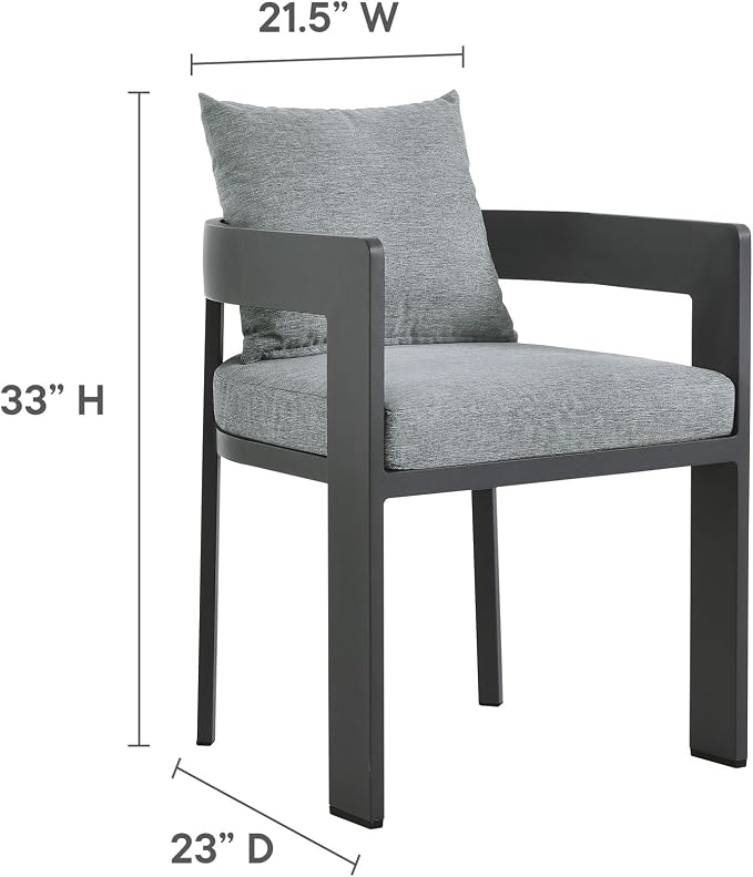 Modway Tahoe Outdoor Patio Powder-Coated Aluminum 9-Piece Dining Set in Gray Gray - Rectangular Patio Furniture Set for 8 - Outside Table with Umbrella Hole and Cushioned Chairs - Modern Patio Set