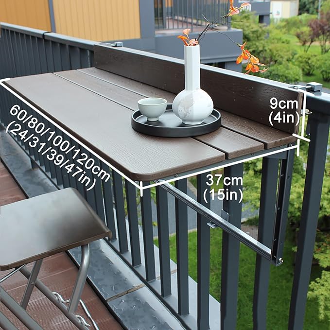 Adjustable Height Aluminum Hanging Balcony Table - Foldable Patio Bar for Deck Railing, Outdoor Garden Furniture, Space-Saving Design for Balconies and Patios
