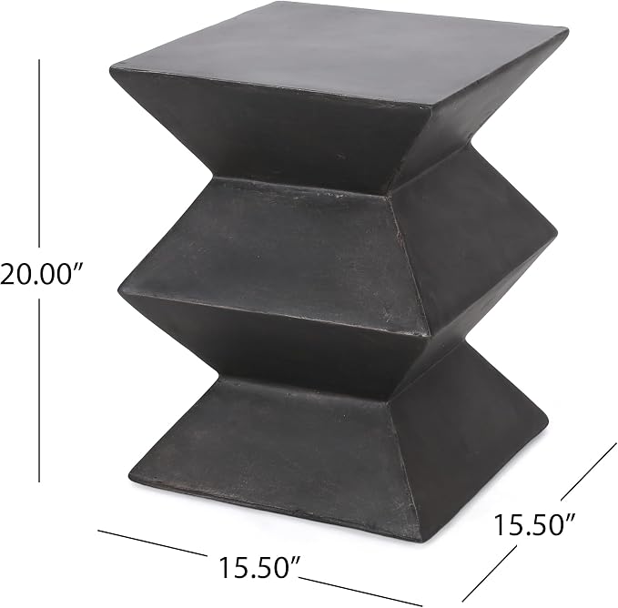 Outdoor Concrete Side Table, Cylinder Patio End Table, Faux Stone Accent Table with Geometric Pedestal for Indoor Outdoor, Garden Stool Coffee Table for Patio, Garden, Backyard - 15.5" Black MgO