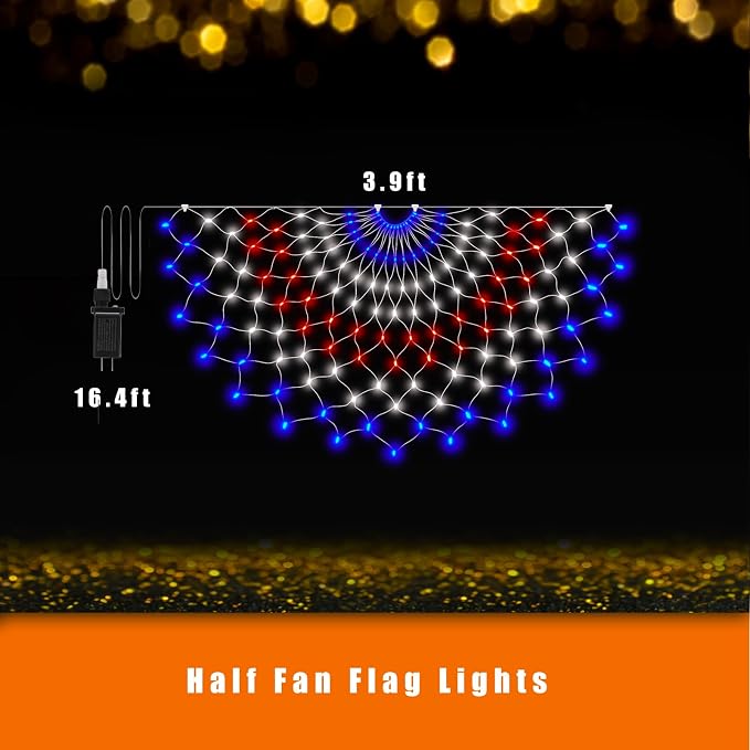Leisure world 3 Pack 450 LED American Flag Bunting Flags Lights - Super Bright Waterproof USA String Lights for Patriotic Decoration on USA 250 Anniversary, July 4th,Memorial Day,Christmas & Party