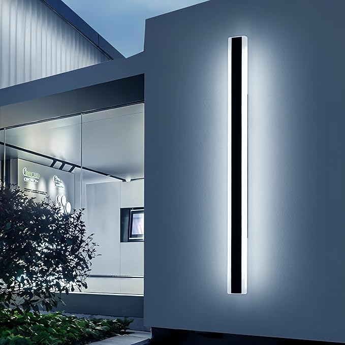 71inch Black Outdoor Wall Lights, 3000K-6000K Dimmable Modern LED Wall Sconce with Remote Control, IP65 Waterproof, Exterior Linear Wall Lighting for Exterior House, Patio, Garden, Yard