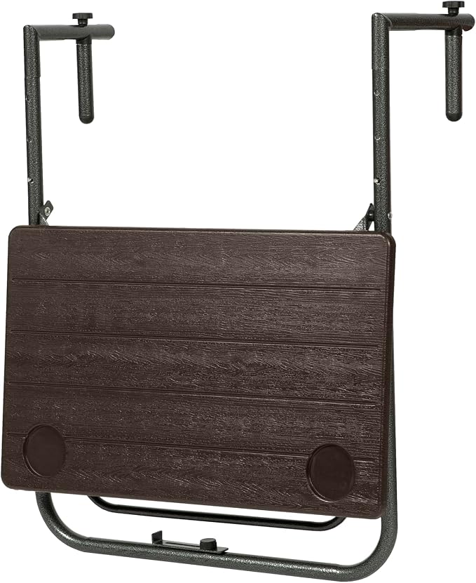 Folding Balcony Table Hanging Outdoor Foldable 3-Way Height Adjustable Wooden Look Weatherproof Table Open Size 60 x 36 cm Brown Color Outdoor Indoor spacesaving Room
