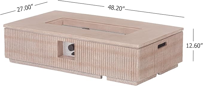 Christopher Knight Home Eden 5 Piece Patio Furniture Set with MGO Fire Pit+Tank Holder, 4-Seater Outdoor Acacia Wood Conversation Set with Cushions and Rectangular Fire Table,Light Teak+Beige+Natural