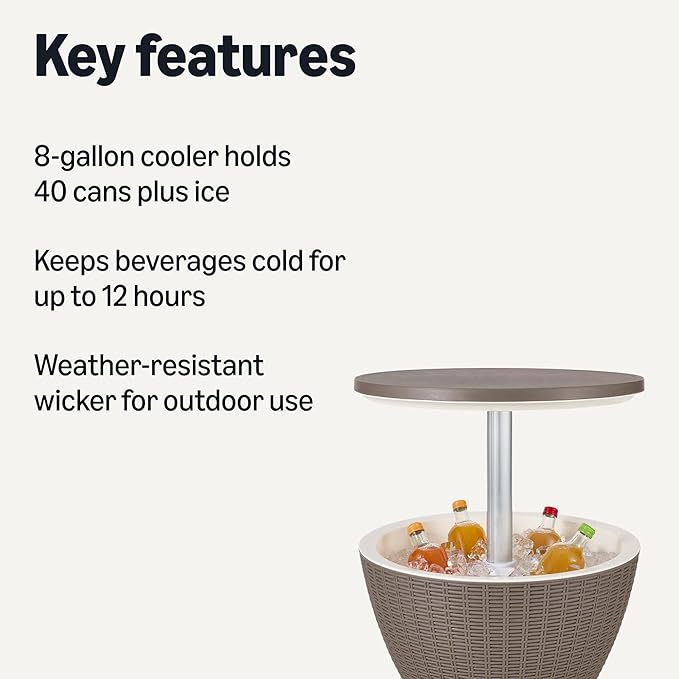 Amazon Basics - Patio Bar Table with 8 Gallon Cooler, Wicker Style