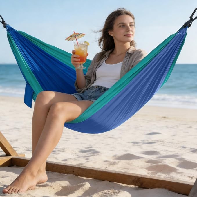 Adult Double Camping Hammock, 10ft x 6.5ft (300x200cm), Orange and Gray, 210T Nylon, 500 Lbs Weight Capacity, Portable with Storage Bag, d-Rings & Wide Straps, Breathable & Durable for Outdoor, Campin