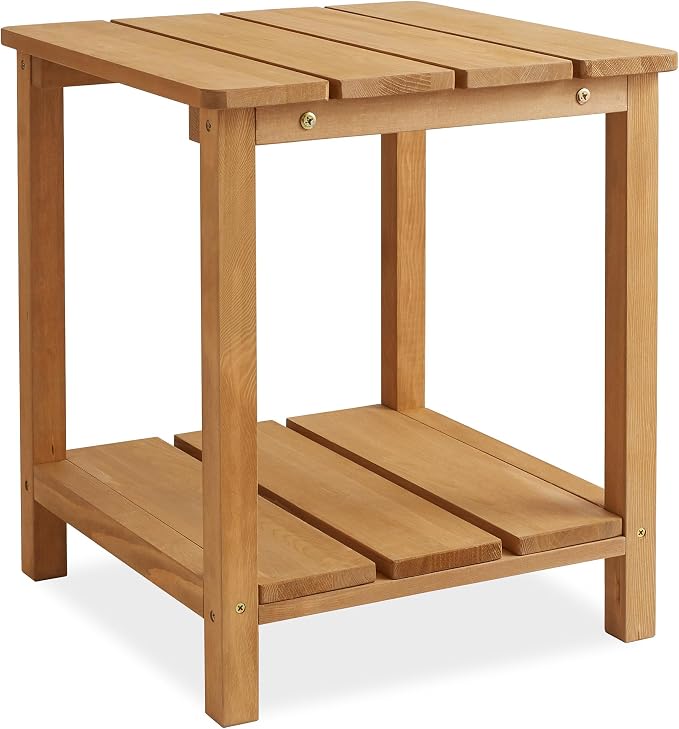 Casafield Adirondack Side Table, Cedar Wood Outdoor End Table with Shelf for Patio, Deck, Lawn and Garden - Natural