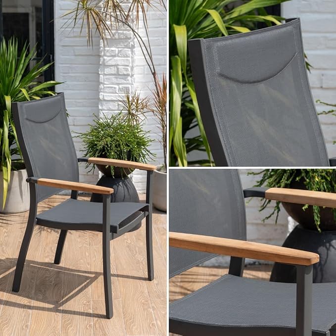 Amazonia Franklin 4-Piece Aluminum Patio Dining Chairs | 100% Teak from Indonesia Armrests | Ideal for Outdoors and Indoors