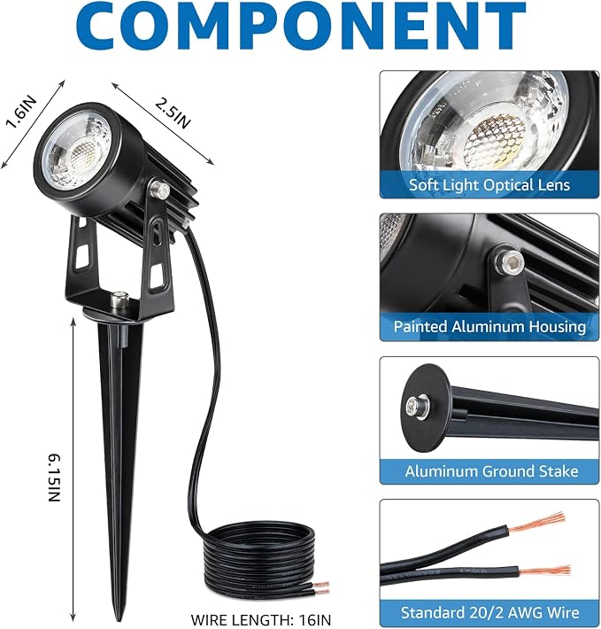 SUNVIE All-in-One LED Low Voltage Landscape Lighting Kit Dusk to Dawn 12PCS | 3000K Landscape Lights with Transformer Connectors 100FT Wire, Waterproof Low Voltage Landscape Lights for Garden Yard House
