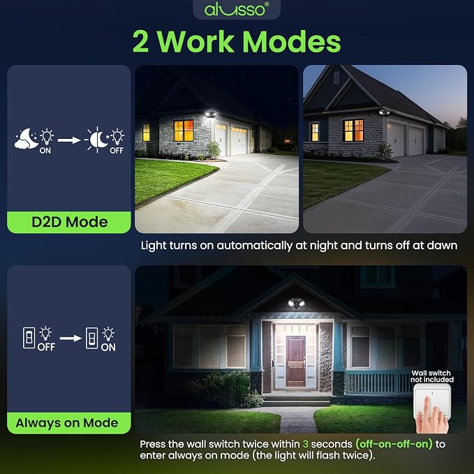 ALUSSO Dusk to Dawn Outdoor Lighting, 25W 2000LM Dusk Till Dawn Outdoor Light 120V, 3000K/4000K/6000K 3CCT IP65 Security Lights ETL Listed Dusk to Dawn Hardwired for House Garage Walkway Black 2 Pack