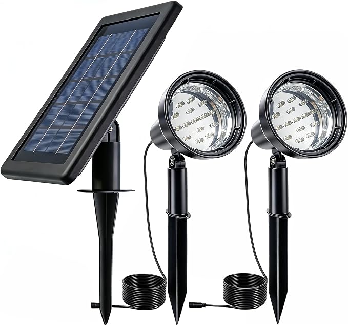 SUNLONG Solar Powered Spot Lights Outdoor Waterproof 2 in 1 Bright Solar SpotLights Power Adjustable for Flag Yard Flagpole Landscape Dusk to Dawn 2 x Spots Warm White