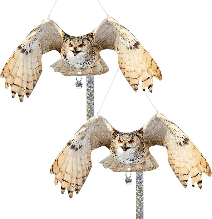 Owls to Keep Birds Away: 2Pcs Fake Owl with Reflective Tape for Garden Patio, Reflective Hanging Decoration to Keep Birds Pigeon from Windows Tree