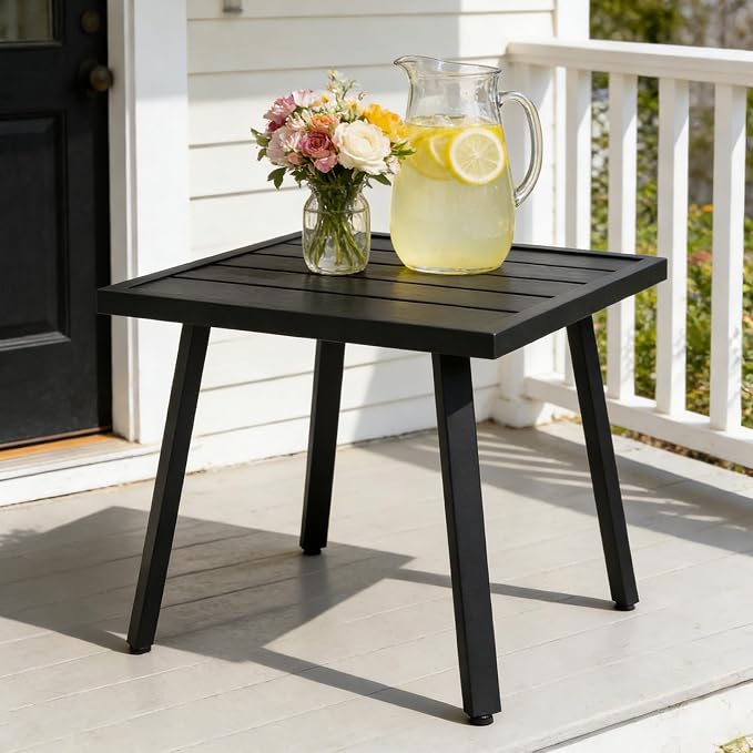 COOS BAY Urban Oasis Metal Patio Table, Small Square Side Table, Weather-Resistant Modern Outdoor Furniture, Black