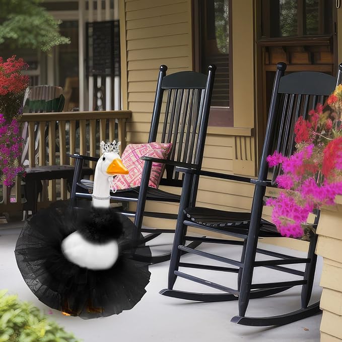 4 Pcs Princess Porch Goose Outfit for 23" 17" Cement Lawn Goose Costume Crown Necklace Tutu Skirt Feather Trim(Black)