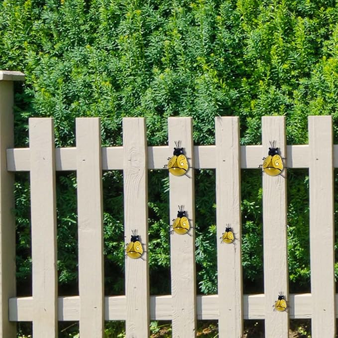OBTANIM 4 Pack Cute Metal Bee Garden Wall Art Decorative Yard Hanging Decorations Outdoor Lawn Wall Sculptures