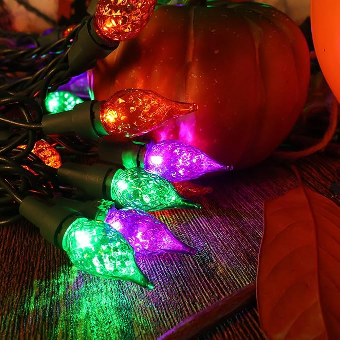 Halloween String Lights 19ft 70 LED Fairy Lights ETL Certified for Indoor Outdoor Patio Xmas Tree Party Decor Orange Purple Green Color Lights Halloween