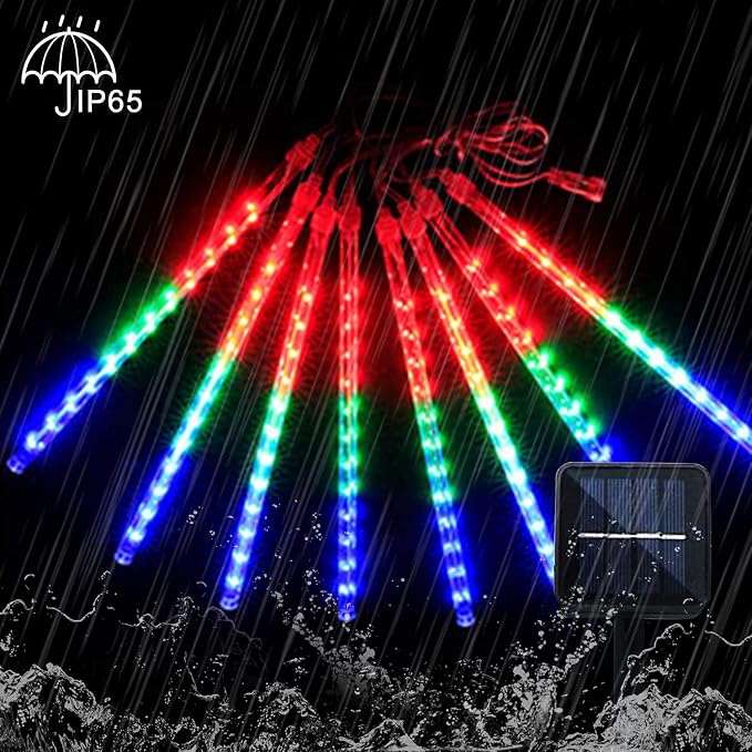JMEXSUSS 2 Pack Solar Meteor Shower Lights, 16 Tube 288 LED | Multicolor Meteor Christmas Lights, Solar Christmas Lights Outdoor Waterproof for Tree Christmas Decorations
