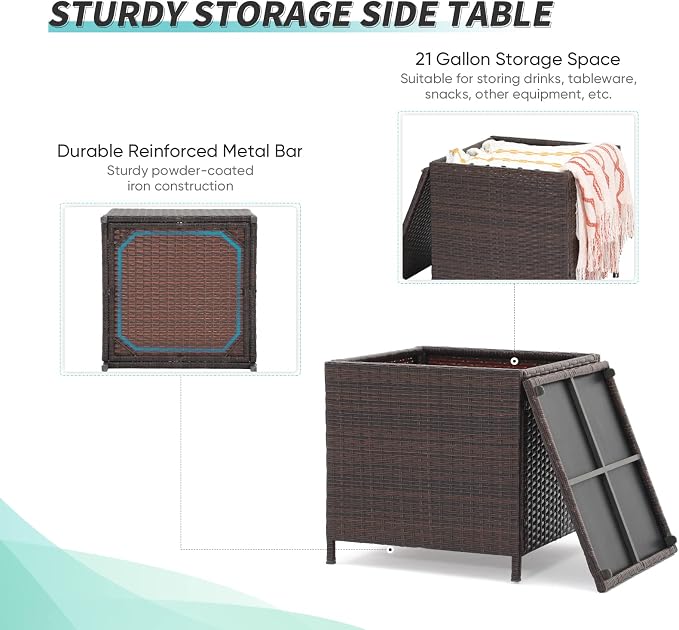 Verano Garden Outdoor Wicker Side Table Set of 2, Small Storage Rattan Wicker End Table, Square Resin Coffee Table for Garden Porch Deck Living Room Backyard