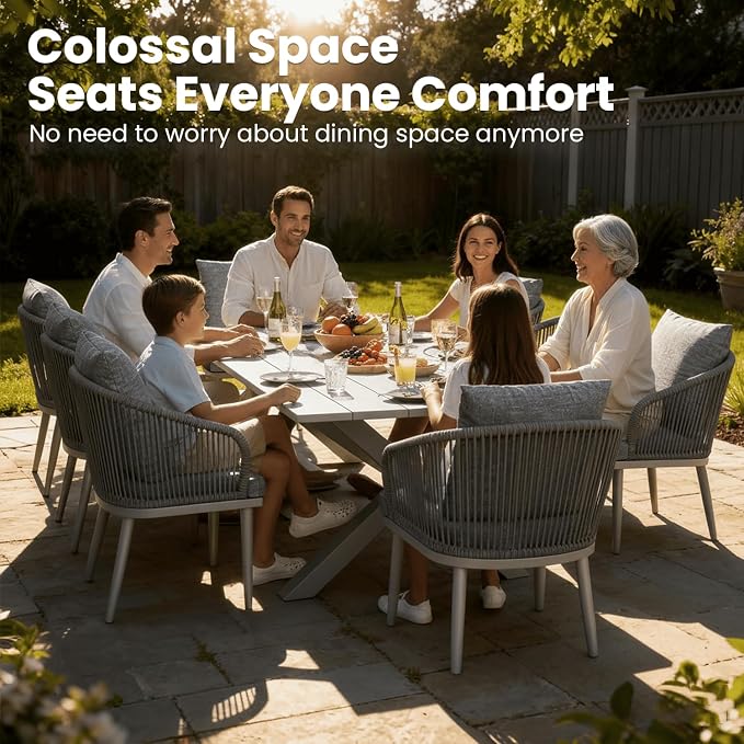98" x 38" Outdoor Dining Table, Rectangle Patio Table with Slatted Tabletop for Backyard, Garden, Deck, Poolside