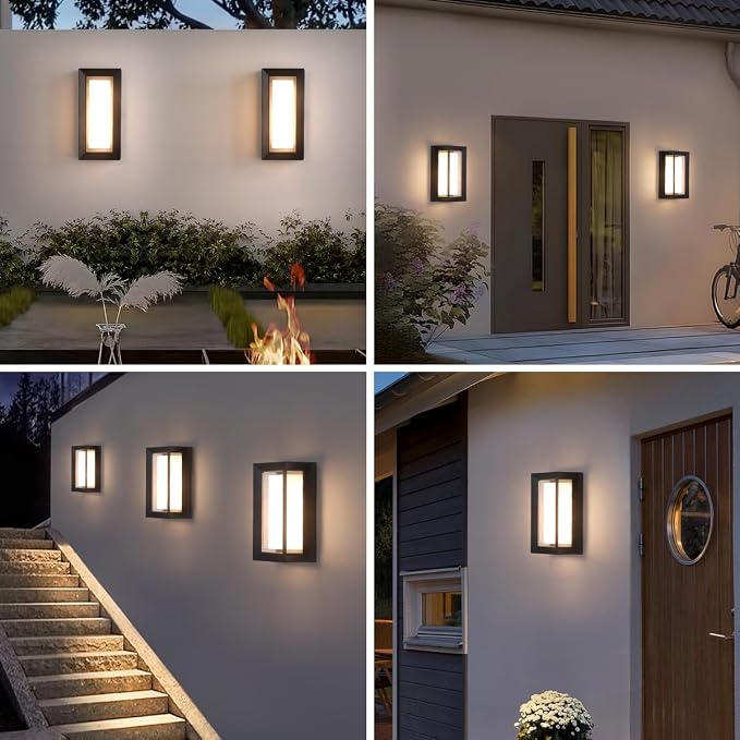 2-Pack 24W LED Outdoor Wall Lights,Exterior/Interior 3-Color Adjustable Sconces Lights, IP65 Waterproof 2100LM, Modern Wall Mount Lighting Fixtures, Aluminum Wall Lights,Compatible with Dimmers