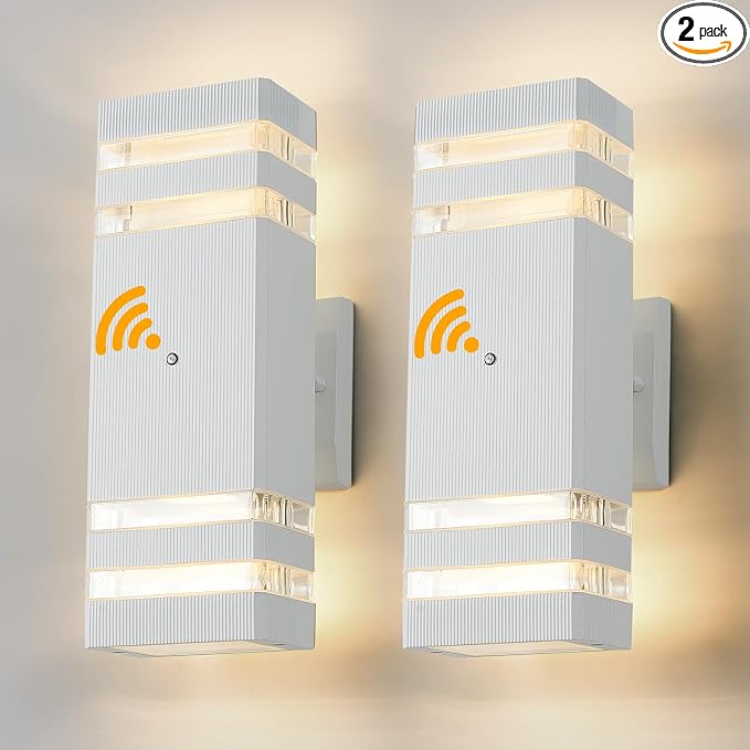 Dusk to Dawn Outdoor Wall Lights 2 Pack, White Up and Down Exterior Wall Light Fixture Outdoor Lights for House Hallway Garage Entryway