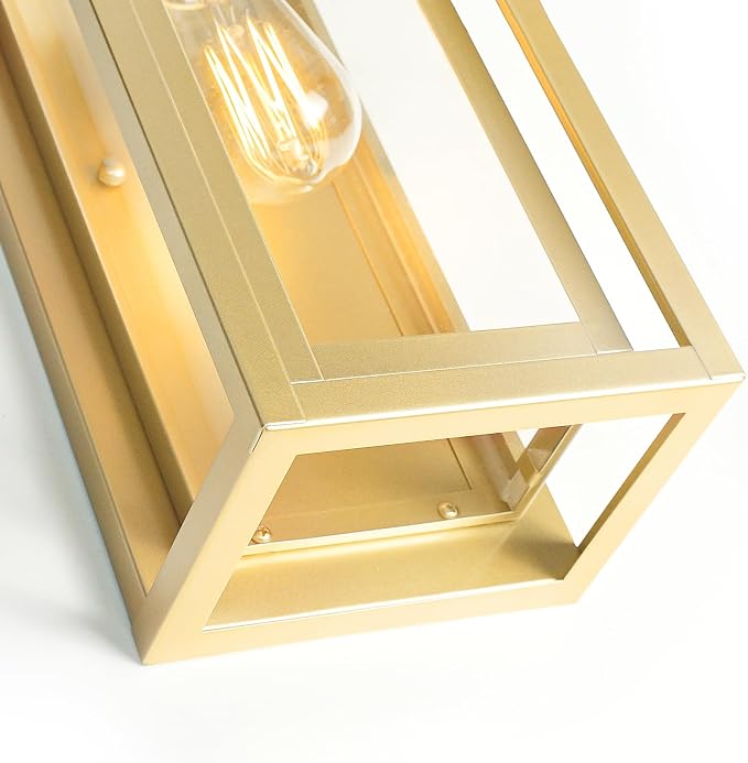 15" Large Gold Outdoor Light Fixture Wall Mount, Waterproof Outdoor Sconces, Modern Wall Lights with Clear Glass Shade for Front Door, Porch, Garage, 1 Pack