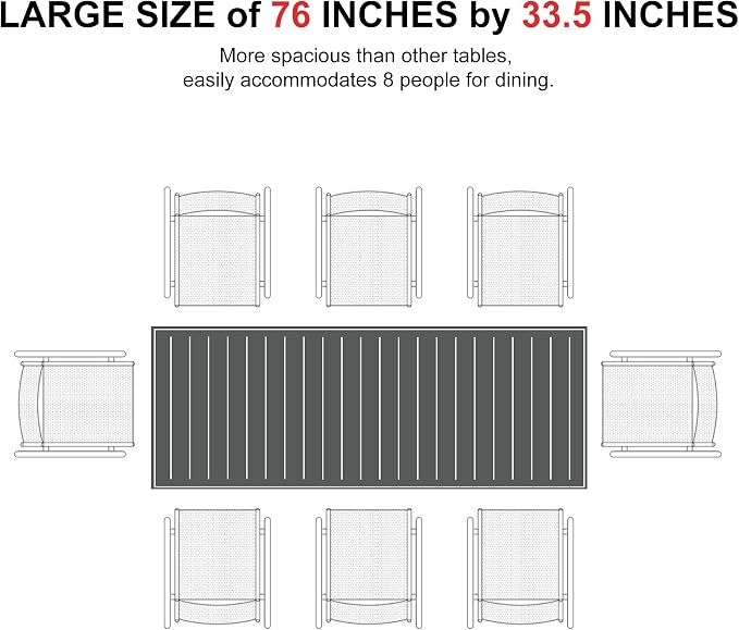 PURPLE LEAF 6-8 Person Outdoor Aluminum Dining Table with Height Adjustable Feet and Slatted Tabletop Large Rectangle Patio Table for Garden Porch Deck