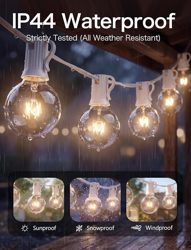 25FT Outdoor White String Lights with 27 Clear Bulbs, G40 Globe Patio String Lights for Indoor/Outdoor, Connectable Hanging Lights for Backyard Porch Balcony Party Decor - White Wire