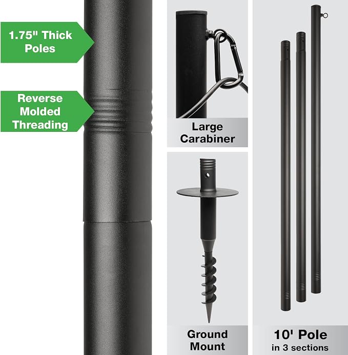 Excello 10-Foot Outdoor String Light Pole, Grass/Dirt Yard Mount, 1-Pack
