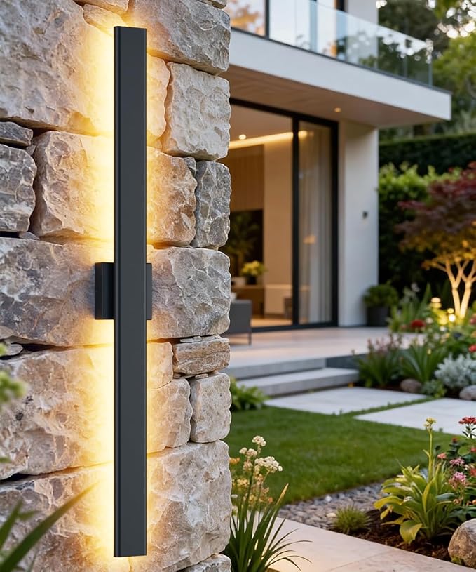 Aipsun Black Outdoor Wall Sconce 3000K 4000K 6000K, 39.4in Modern Exterior Light 1 Pack, Long LED Linear Wall Light Outside Lighting for Entrance, Hallway, Garage, Porch(3CCT)