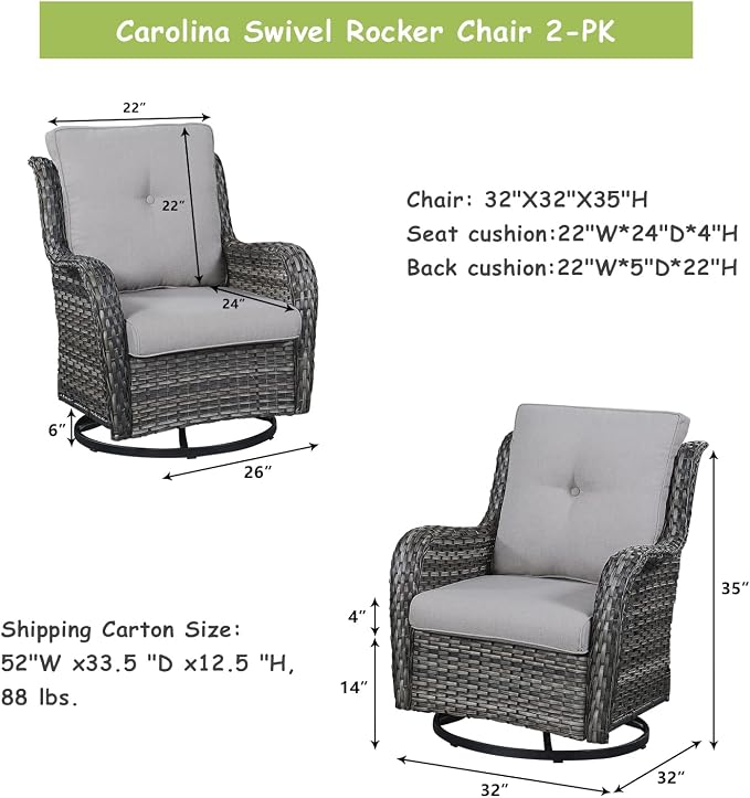 Rilyson Wicker Rocking Chair Swivel Chairs - 4 Piece Rocker Patio Chairs Set Rattan Rocking Chair for Outdoor Porch Deck Garden Backyard(Mixed Grey/Grey)