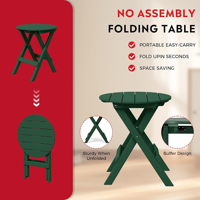 Costaelm Outdoor Bistro Table and Chairs Set of 2, Round Portable Folding Bar Height Barstool Set of 3, Tall Balcony Pub High Top Table 3 piece Patio Set for Deck, Backyard, Garden, Dark Green