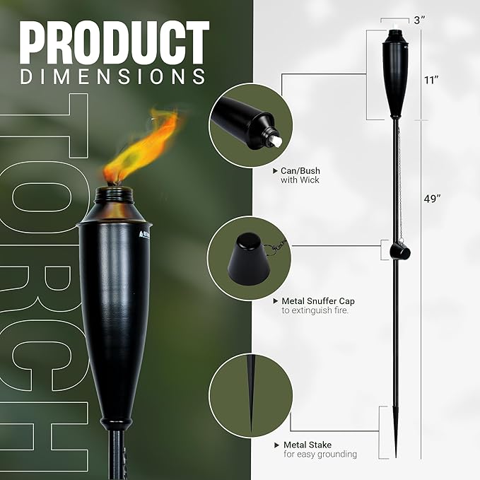 Garden Torches for Outside - Deco Home Pack of 4 Metal Garden Torches Citronella for Outdoor Ambiance - Decorative and Functional for Patio, Lawn, and Backyard-Black